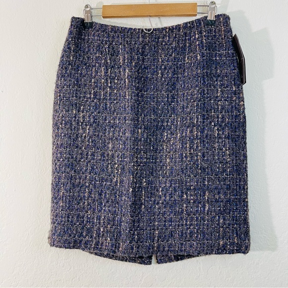 NWT Victor Alfaro Wool Blend Tweed Pencil Skirt Women Size 6 Blue/Purple Preppy - Picture 1 of 8
